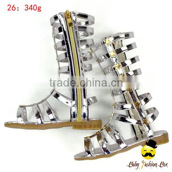 Fancy Kids Metal Silvery Color With Zipper PU Snadals Little Girl Gaiters Boots Shoes photo-2