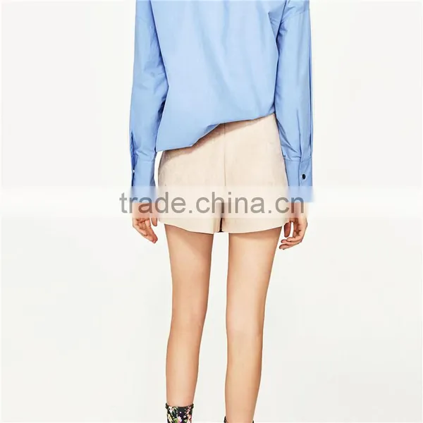 2017 Summer the Newest Side Zip Fastening Faux Suede Shorts With Front Cape photo-2