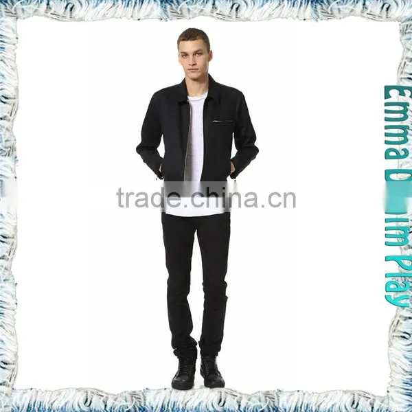 2016 Autumn New Men's Zipper Closure Fashion Solid Black Cropped Denim Jacket photo-4