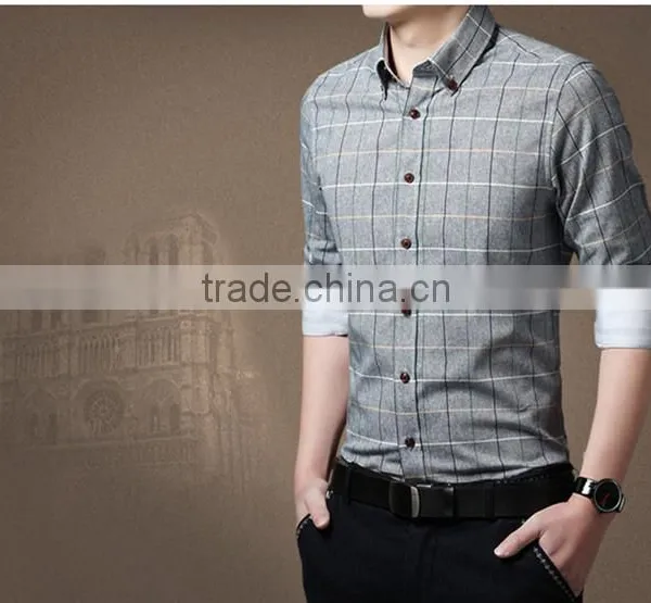 Han Edition Cultivate One's Morality Pure Color Cotton Long Sleeve Shirt in the Summer Youth Men's Plaid Shirt Business and Leis photo-2