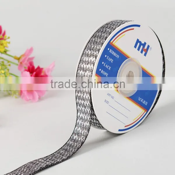 5/8 Inch Satin Ribbon Silver Chevron Design Satin Ribbon photo-3