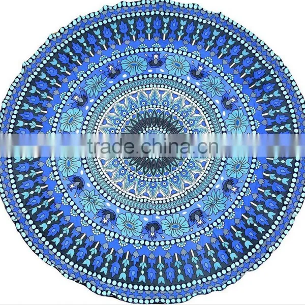 Large Custom Peapock Print Round Camping Picnic Beach Towel photo-3