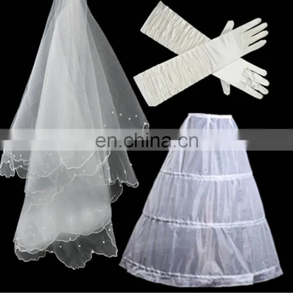 Bridal Wedding Accessories 3PCS Bridal Veils Gloves Peticoat Wholesale photo-3