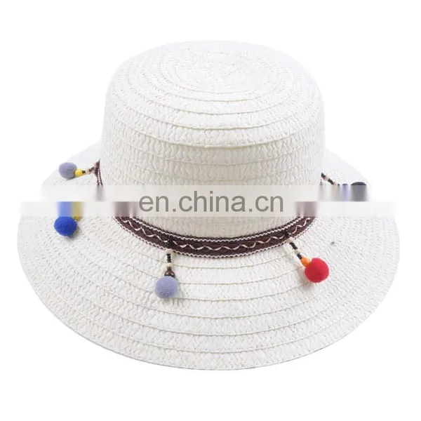 Wholesale Cheap White Plain Paper Straw Bucket Hats to Decorate With Pompom photo-2