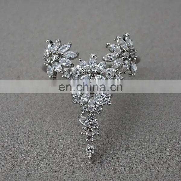 Exaggerated Feathers Zircon Ring Rhinestone Fashion Ladies Temperament Opening Ring photo-3