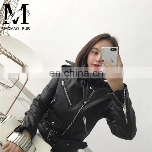 Handsome Motorcycle Spring Jacket Short Leather Zipper Jackets Leather for Women photo-4