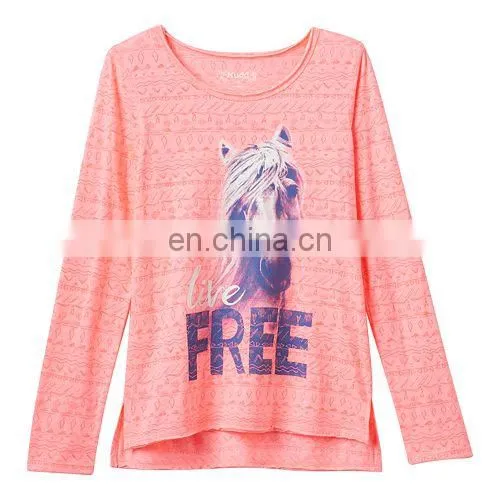 Children Latest Dress Style, Girls 7- 16 High-Low Long Sleeve Graphic Design Tee photo-3