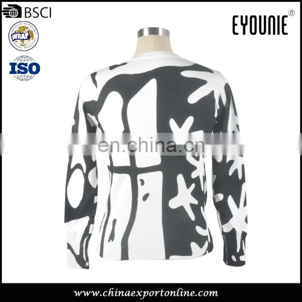 OEM Spring Black And White Pattern Print Fabric Winter Long Women Cardigan photo-2