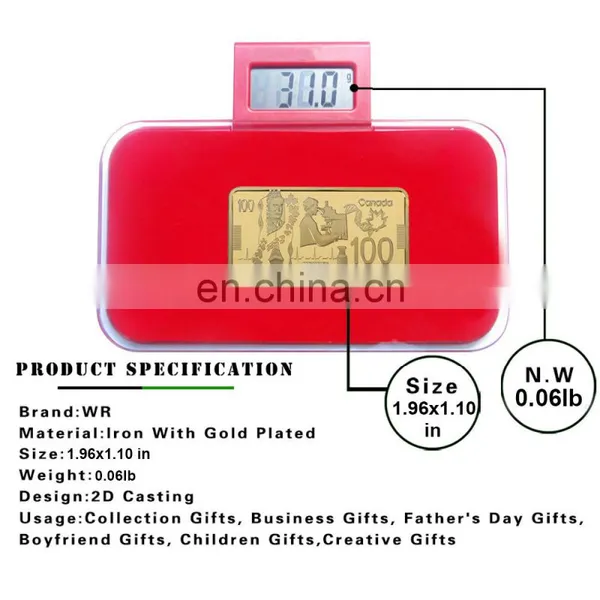 WR 100 Canadian Dollar Quality 24k Gold Plated Bar Metal Crafts With Plastic Case for Home Collection photo-6
