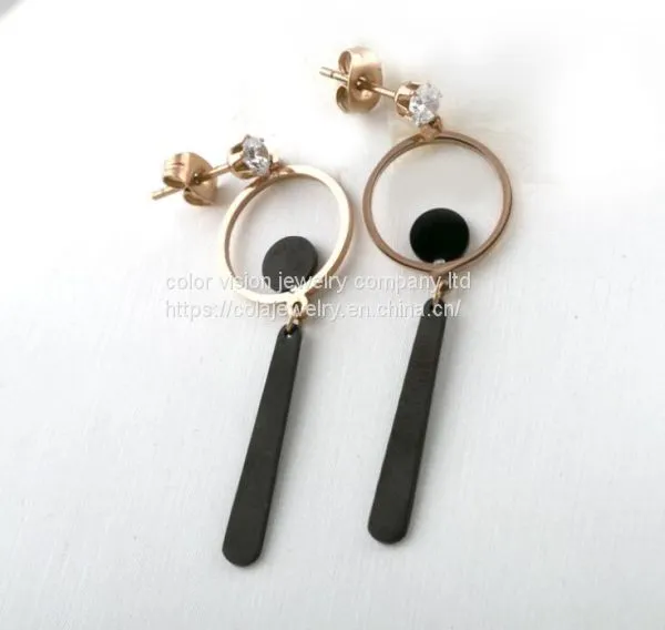Stainless Steel Round Black Earring Stainless Steel Eardrop photo-2