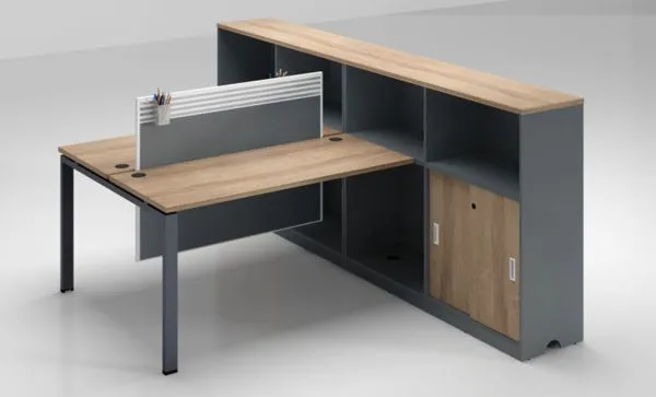 Modern Black 2 Person Office Partition Workstation With Extension