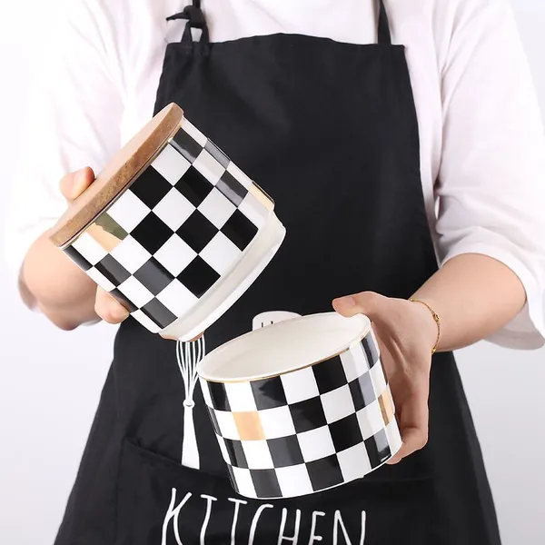 Creative Geometry Rhombus Square Black White Grid Ceramic Canisters Suit For Tea Coffee Sugar photo-4