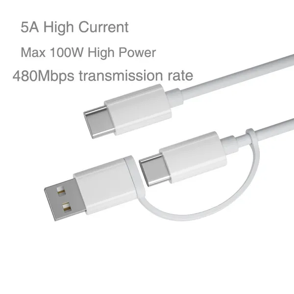 100W PD Fast Charging 2 in 1 Type C to Type C and USB-A Cable 5A USB C Data Cable for Huawei Mate 40 Xiaomi 11 photo-4
