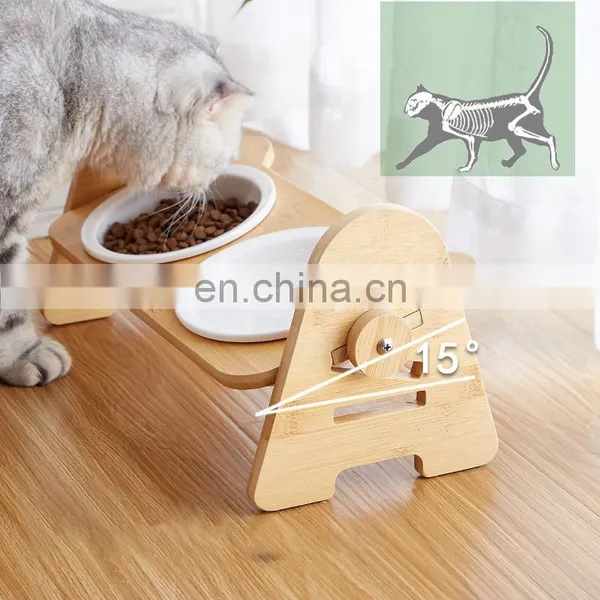 Reasonable Price Pet Bowls Stainless Steel Stylish Multifunction Dog Cat Food Feeder Bowls Bamboo Elevated Custom Logo photo-3