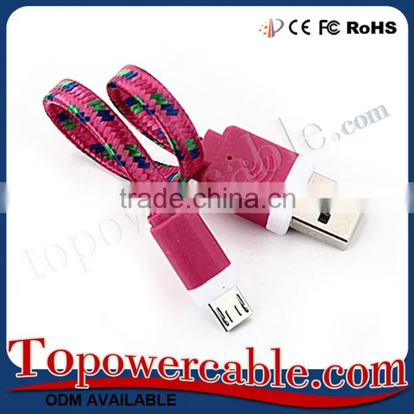 Factory Supply Short 30CM Flat Noodle Design Braided Nylon USB A-B Micro Cable photo-2