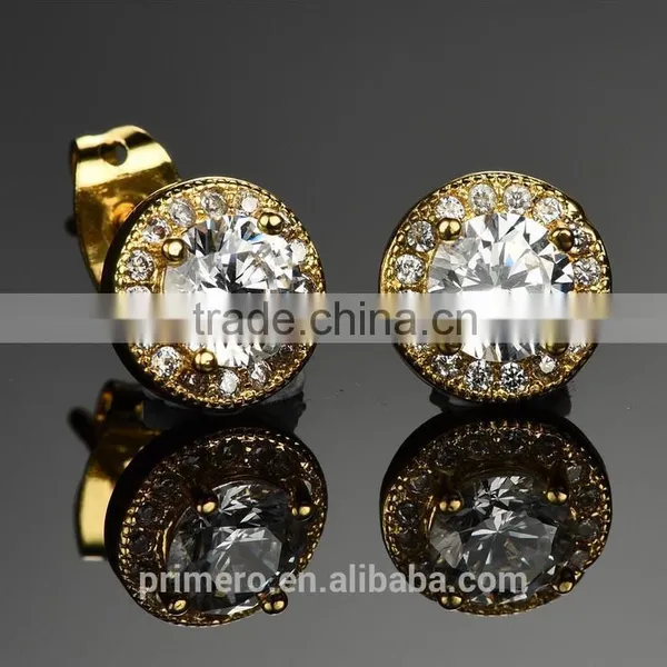 Round Design Real Gold Plated Fashion Jewelry Zircon Crystal Wedding Earrings photo-2