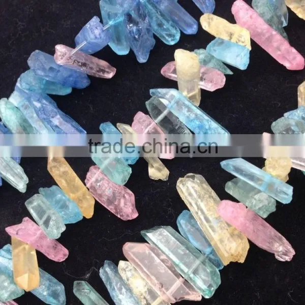 15.5 Inches of Tiny Mystic Titanium AB Quartz Points Strand Bulk,Rainbow White Raw Crystals Stick Beads Point Pendants Jewelry photo-2