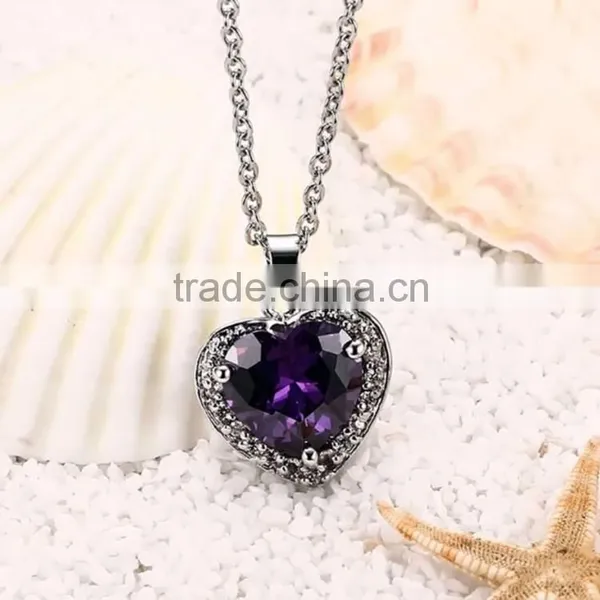 Beautiful Heart Purple Zircon Amethyst Crystal Necklace photo-3