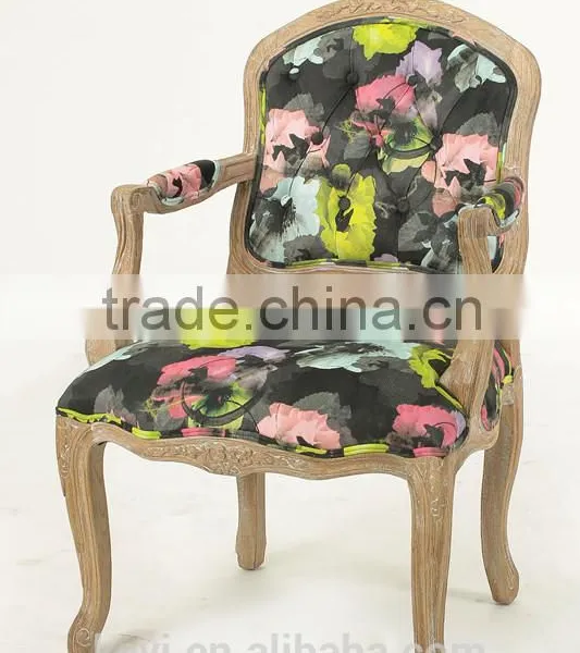 Upholstered Hand Carved Fancy Retro Style Living Room Chair/Vintage French Style Wood Armchair (CH-923-Oak ) photo-4