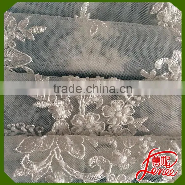 Handmade Leaf Design Pearl Beads Mesh Embroidery Fabric Wholesale Price photo-3