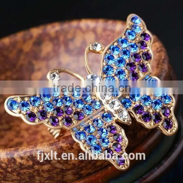 Brass Cooper Butterfly Rhinestone Brooch photo-3