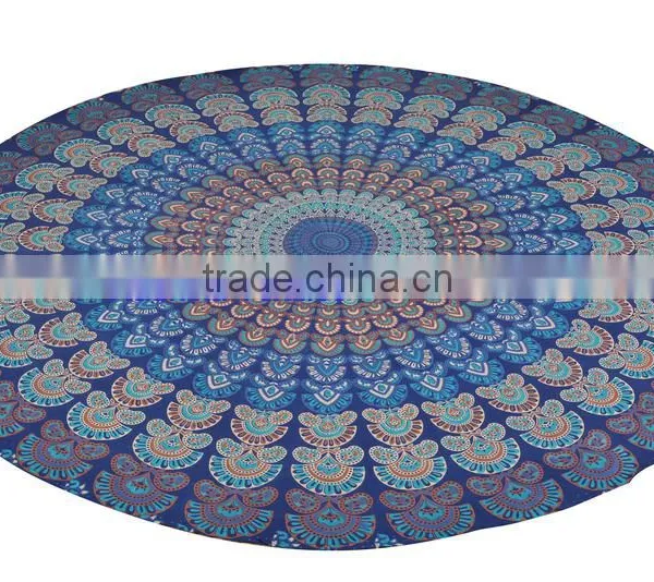 Beautiful Round Mandala Printed Tapestry Tradional Jaipur Color, Bohemian Hand Block Printed Round Table Cover 100% Cotton