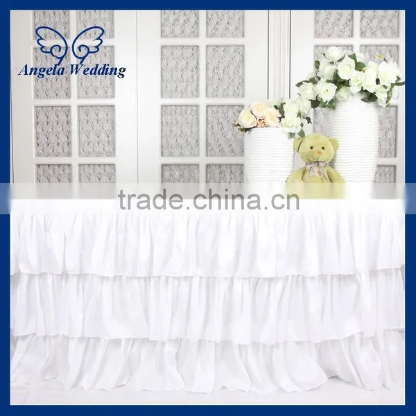 SK002J New Arrival Custom Made 6ft Rectangle Taffeta Ruffled Purple Ruffled Wedding Steps in Table Skirting photo-2