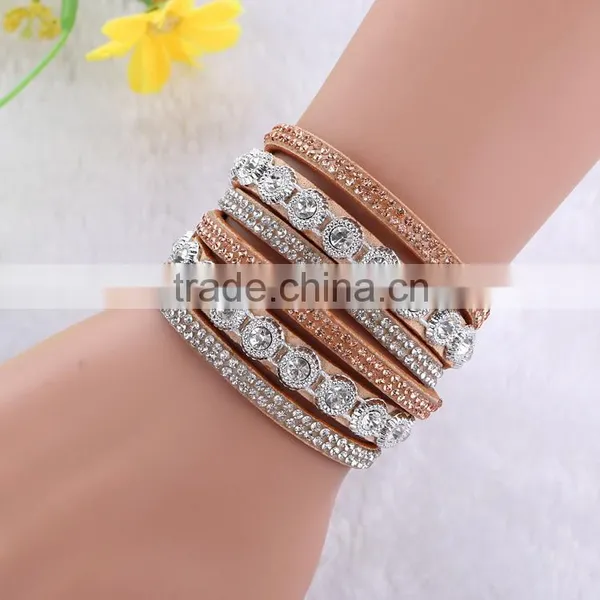 6 Colors Multilayer Bohemian Leather Velvet Wrap Crystal Magnetic Bracelet photo-6