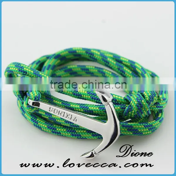 Logo Custom Wholesale Nautical Navy Leather Rope Stainless Steel Black Anchor Bracelet For Men photo-2