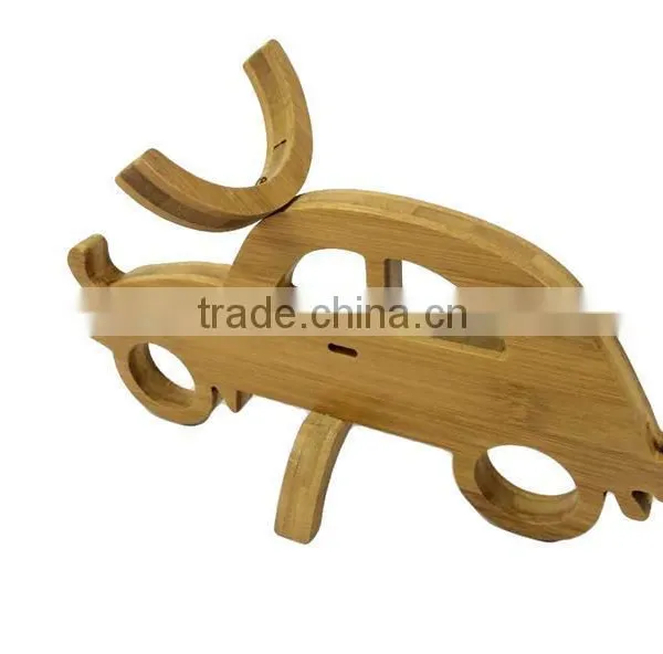 WR023/100% Bamboo Material Hot Sale Car Shaped Folding Bamboo Wine Rack photo-2