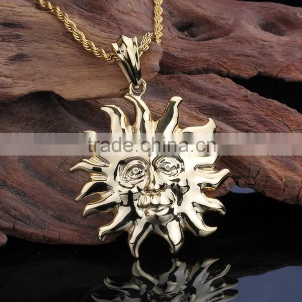 Simple Casting Design Fashion Unique Gold Sun Pendant