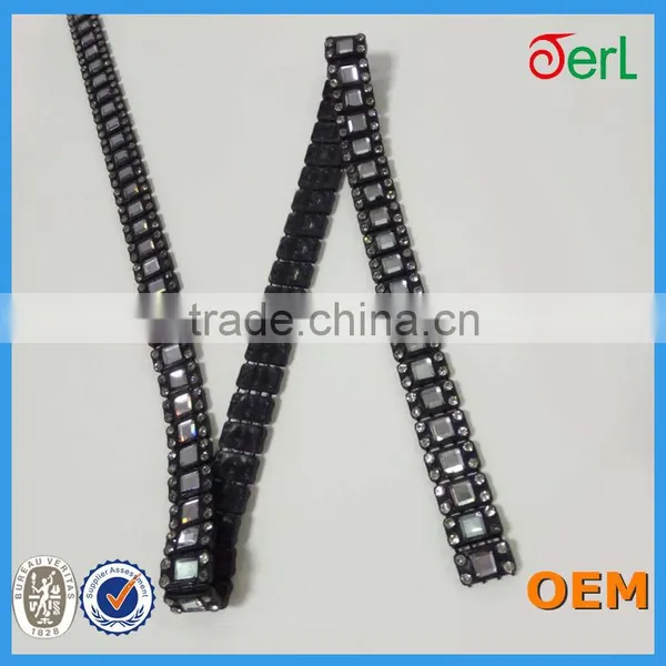 Sew-on Square Glass With Clear Diamond on Black Base Setting Rhinestone Applique Trimming for Garment Supplies photo-4