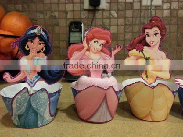 Girls Birthday Cinderella, Belle, Snow White, Rapunzel and Sleeping Beauty Princess Inspired Cupcake Wrappers and Toppers Wraps photo-3