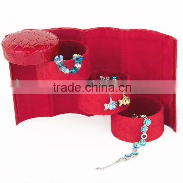 Wholesale Custom High-grade PU Leather Jewelry Box, Cylindrical Powder Box, Red Storage Box photo-3