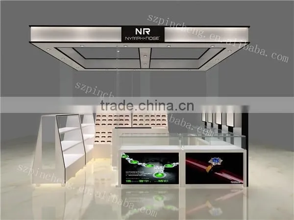 Wood Veneer Material Jewelry Showcase Kiosk With Led Strip Light for Shop Decoration Design photo-3