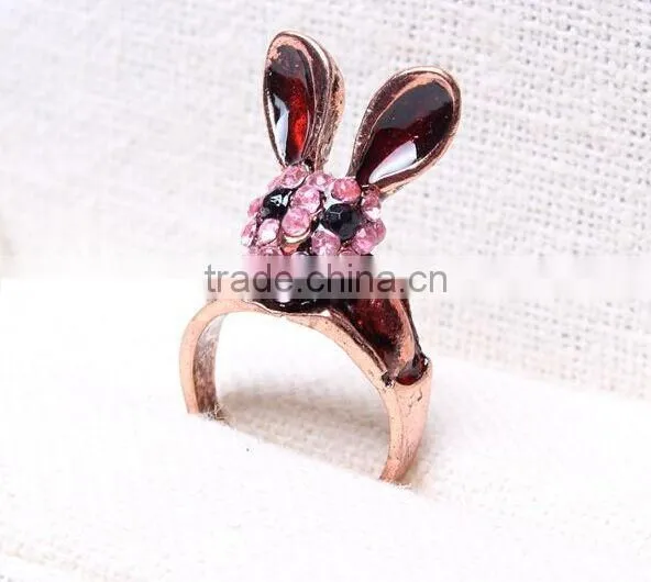 Young Lady Favourite Diamante Wine Red Smart Rubbit Rings photo-2