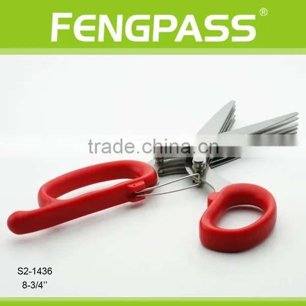 S2-1436 8-3/4" Soft Plastic Handle and 420 Stainless Steel With Spring Cutting Paper 5 Blades Herb Scissors photo-4