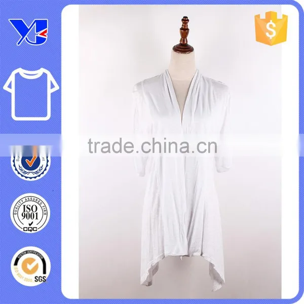 Lady White Wrap Style Min Sleeves Knee Length Opened Women Bathing Coat