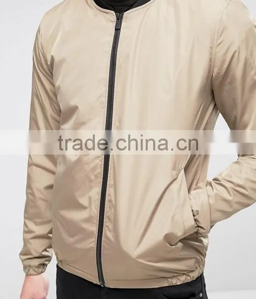 2017 Wholesale High Quality New Design Durable Baseball Collar 100% Polyester Lead Grey Casual Men Fashion Bomber Jacket photo-3