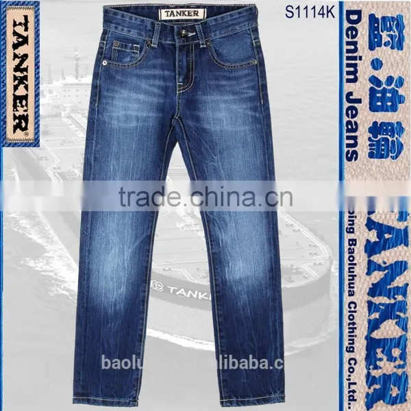 S1114K Toddler Kid Girls Children Stretchable Waistband Indigo Washed Denim Jeans photo-2