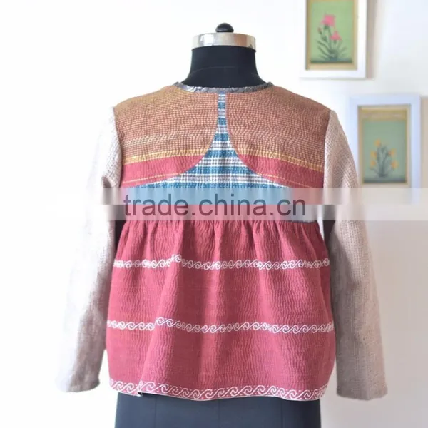 Vintage Kantha Kediyu Style Jacket in Beautiful Vintage Colors ~ Large photo-4
