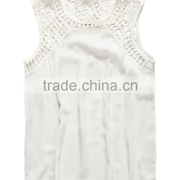 Guangzhou Shandao Supplier Latest Model Casual New Design Sleeveless Net Collar White Chiffon Women Top 2015 photo-6