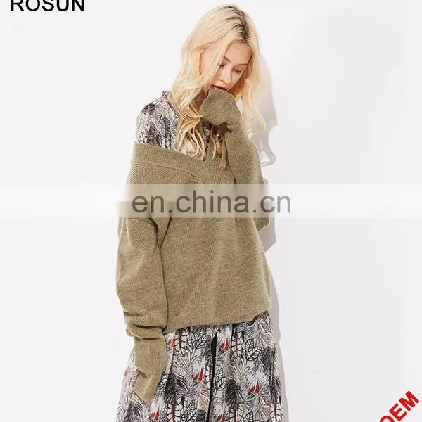 Women European Size School Uniform Parttern Oversized Woolen Sweater