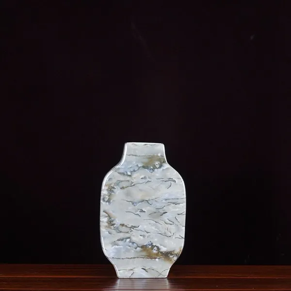 Marble Applique Countryside Style Flat Grey Gold Ceramic Vase For Coffee Shop Decor photo-2
