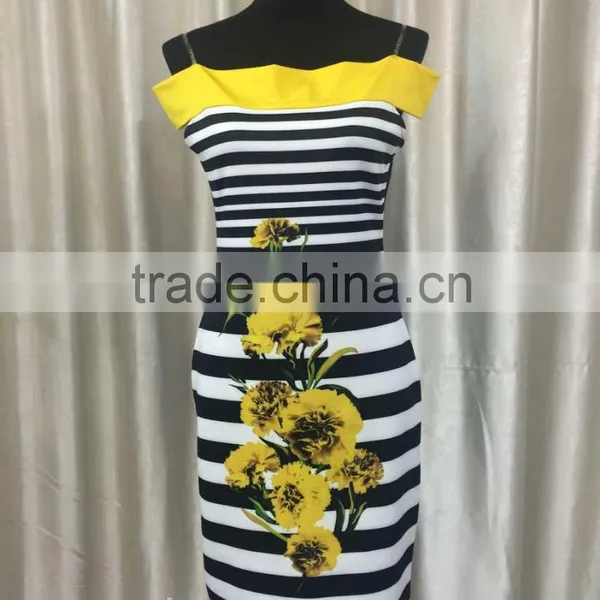 2015 Fashion Classic Bayadere Flowery Printed Pencil Dress