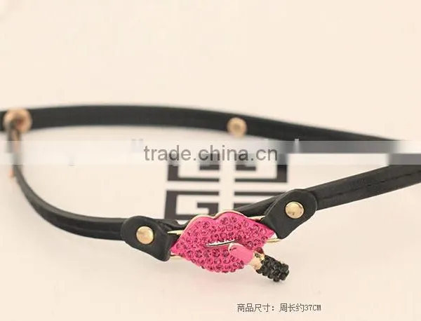 Exaggerated Fashion Red Mouth Lip Leather Gift Personality Charm Bracelet fo Lady photo-4