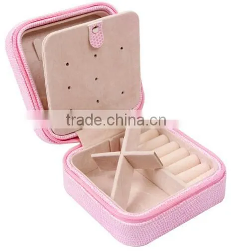 Small Pink Faux Leather Travel Jewelry Box Organizer Display Storage Case photo-3