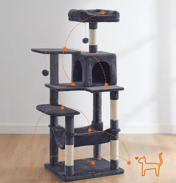 Multi-level Kitten Tree Tower, Cat Tree With Spacious Cat Nest, Sisal Post and Toy Ball, Grey photo-2