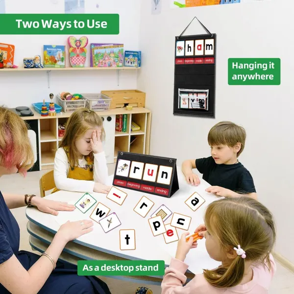 CVC Word Builder Desktop Pocket Chart With 107 Cards, Kids Word Builder Games for CVC CVCC CCVC Learning Reading Spelling Early Education Tool for Preschool Kindergarten Classroom photo-5