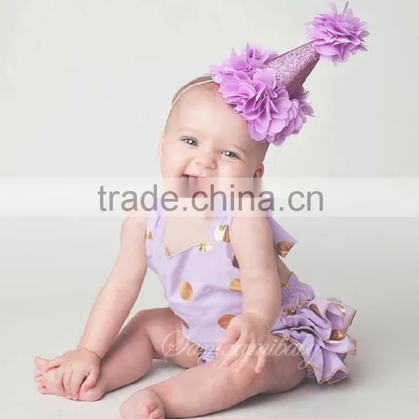 2016 Summer New Arrivals Girl Gold Stamp Dot Rompers Infant Toddlers Cotton Jumpsuits With Three Colors photo-2